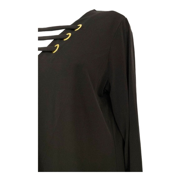 Michael Kors Black Stretch Pullover V Top Blouse Bell Sleeves Crisscross M - Picture 5 of 9